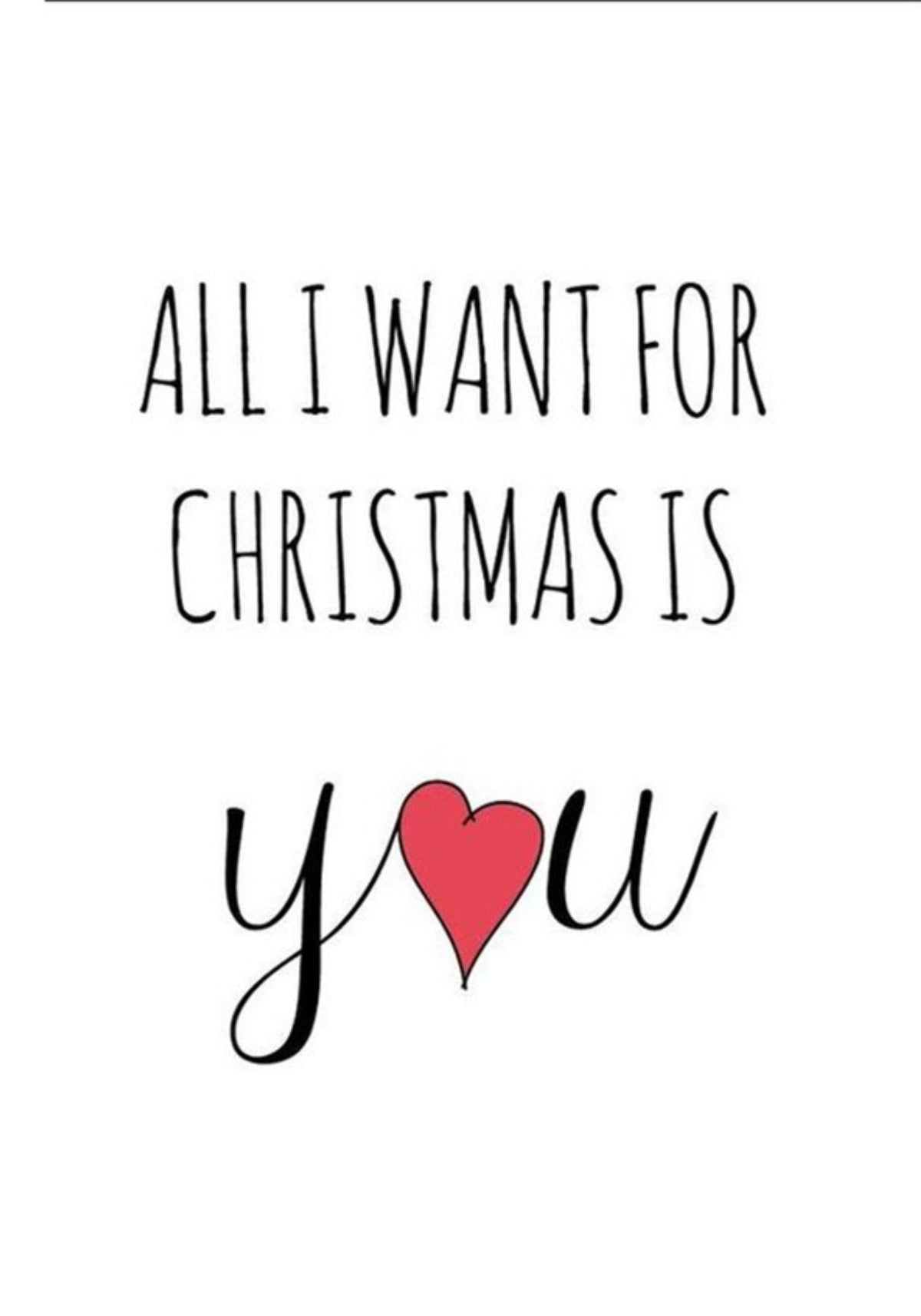Christmas greeting card with minimalist black lettering and a red heart in the word You.