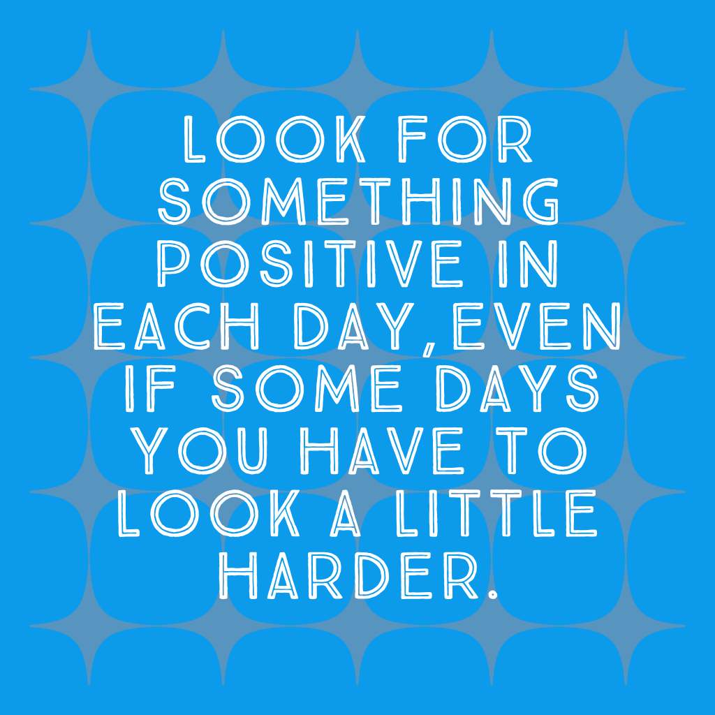 Mini wooden quote board with a Look for Something Positive quote on a vivid blue background.