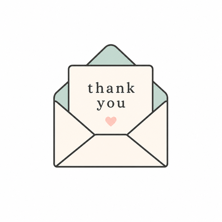 Icon image of thank you note in an envelope.
