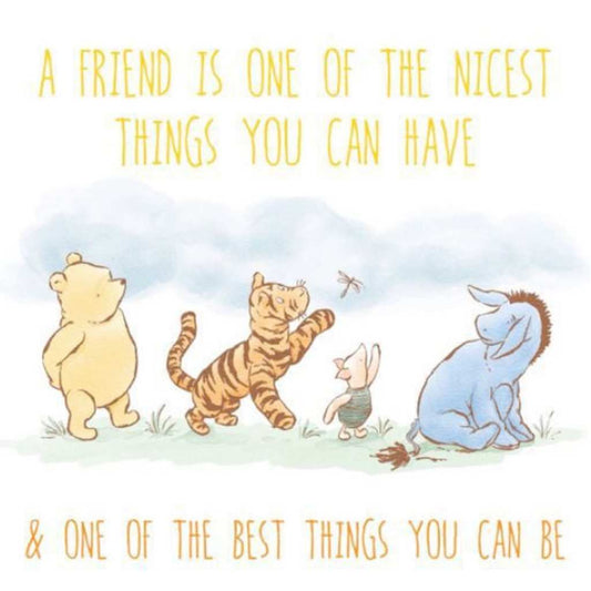 Mini wooden quote board with pastel storybook characters and a warm friendship quote.