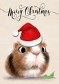 Fluffy chipmunk wearing a Santa hat with holly and Merry Christmas lettering.