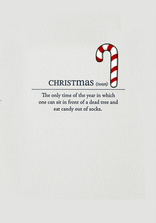 Candy cane beside a dictionary-style humorous definition of Christmas.
