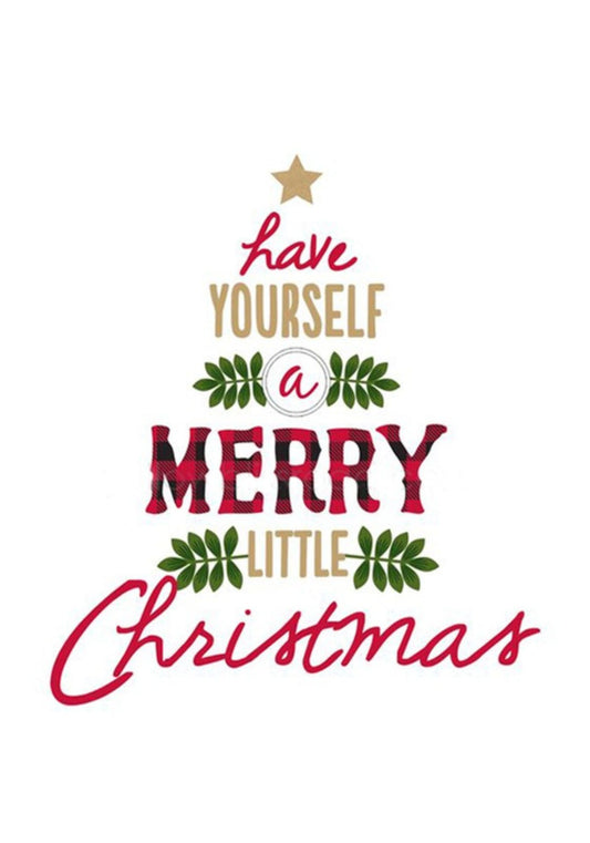 Red, gold and green typography reading Have Yourself a Merry Little Christmas with foliage accents.