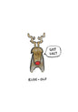 Hand-drawn reindeer with antlers saying Get Lost on a white Christmas card.