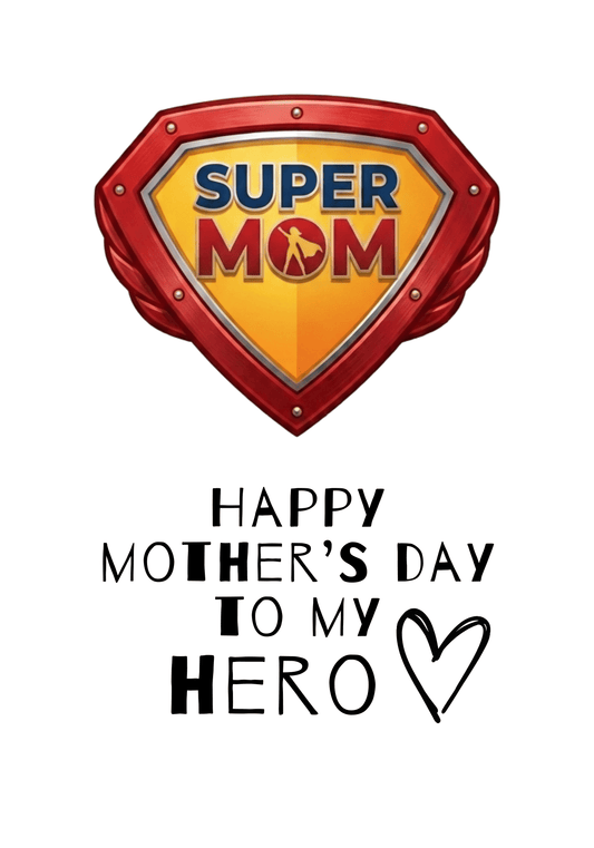 Mother's Day greeting card featuring a superhero-inspired mum message.