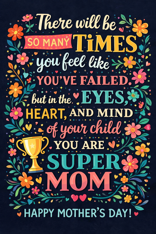 Mother's Day greeting card featuring a Super Mom Hero message.
