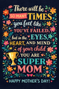 Mother's Day greeting card featuring a Super Mom Hero message.